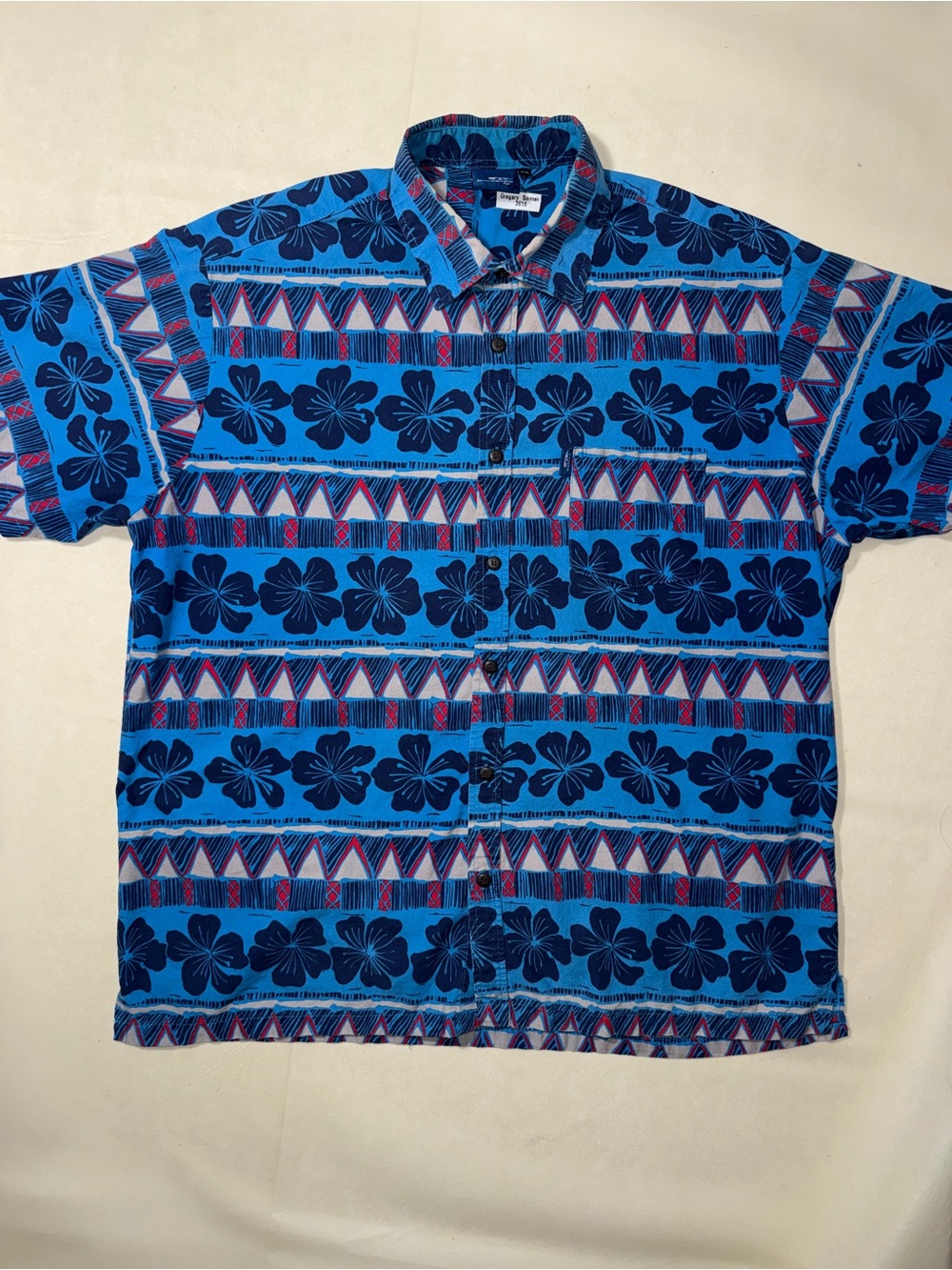 Short-Sleeve Blue Floral Button-Down Shirt made in Fiji